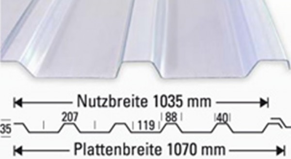 1,5 mm PVC-Lichtplatten, Prof.35/207 klar bläulich