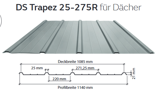SOPO 25 / 275R Trapezblech D=0,50 Aluzink AZ185+